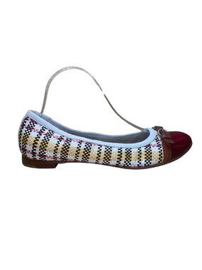 AGL Women’s White Multicolor Patterned Woven Leather Cap Toe Buckle Flats Sz 9US